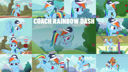 Size: 1280x721 | Tagged: safe, edit, edited screencap, editor:quoterific, screencap, ms. harshwhinny, rainbow dash, pegasus, pony, 2 4 6 greaaat, common ground, flight to the finish, g4, hurricane fluttershy, may the best pet win, season 2, season 4, season 9, blowing whistle, coach rainbow dash, coaching cap, coaching whistle, female, mare, rainblow dash, rainbow dashs coaching whistle, solo, that pony sure does love sports, that pony sure does love whistles, whistle