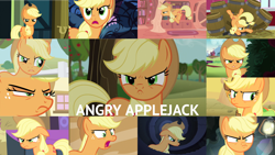 Size: 1280x721 | Tagged: safe, edit, edited screencap, editor:quoterific, screencap, applejack, braeburn, earth pony, pony, castle mane-ia, dragon dropped, father knows beast, g4, grannies gone wild, look before you sleep, no second prances, one bad apple, over a barrel, princess twilight sparkle (episode), season 1, season 4, season 6, season 8, simple ways, the mane attraction, the ticket master, viva las pegasus, angry, applejack is best facemaker, applejack is not amused, applejack's hat, cowboy hat, cute, cute when angry, female, golden oaks library, hat, hatless, jackabetes, madorable, mare, missing accessory, silly, silly pony, solo focus, unamused, who's a silly pony