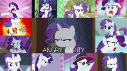 Size: 1280x721 | Tagged: safe, edit, edited screencap, editor:quoterific, screencap, rarity, pony, unicorn, dragon dropped, dragon quest, for whom the sweetie belle toils, g4, green isn't your color, honest apple, it isn't the mane thing about you, look before you sleep, over a barrel, rarity investigates, season 2, season 4, season 7, season 8, season 9, sisterhooves social, the end in friend, the gift of the maud pie, the saddle row review, angry, bipedal, blushing, cute, female, fire, glowing horn, guitarity, horn, madorable, magic, magic aura, mare, meme, messy mane, no spoilers, puffy cheeks, raribetes, rarirage, rarity is not amused, rockstar, solo, teeth, twilight's castle, unamused
