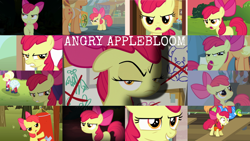 Size: 1280x721 | Tagged: safe, edit, edited screencap, editor:quoterific, screencap, apple bloom, applejack, big macintosh, earth pony, pony, bloom and gloom, bridle gossip, brotherhooves social, call of the cutie, hard to say anything, just for sidekicks, leap of faith, on your marks, one bad apple, pinkie apple pie, season 1, season 2, season 3, season 4, season 5, somepony to watch over me, the super speedy cider squeezy 6000, twilight time, angry, apple bloom is not amused, apple bloom's bow, applejack's hat, bow, cowboy hat, crossdressing, determined, eyebrows, female, glare, gritted teeth, hair bow, hat, lifejacket, open mouth, orchard blossom, running, teeth, unamused