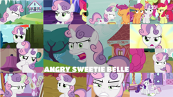 Size: 1280x719 | Tagged: safe, edit, edited screencap, editor:quoterific, screencap, apple bloom, granny smith, rarity, scootaloo, sweetie belle, earth pony, pegasus, pony, unicorn, for whom the sweetie belle toils, forever filly, g4, growing up is hard to do, hard to say anything, marks and recreation, on your marks, one bad apple, ponyville confidential, school raze, season 2, season 3, season 4, season 7, season 8, season 9, surf and/or turf, the big mac question, the return of harmony, twilight time, angry, apple bloom is not amused, apple bloom's bow, bow, cute, cutie mark, cutie mark crusaders, diasweetes, eyebrows, female, floppy ears, glare, glowing horn, hair bow, horn, horns, lip bite, madorable, magic, magic aura, narrowed eyes, puppy dog eyes, raised hoof, scootaloo is not amused, siblings, sisters, sweetie belle is not amused, telekinesis, twilight's castle, unamused