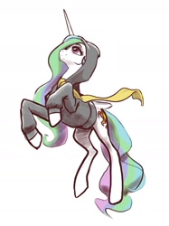 Size: 1140x1527 | Tagged: safe, artist:nadnerbd, princess celestia, alicorn, pony, g4, clothes, female, folded wings, hoodie, looking up, mare, scarf, sketch, slender, smiling, solo, thin, wings