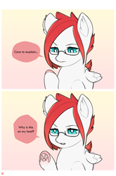 Size: 5100x7738 | Tagged: safe, artist:sugarelement, oc, oc only, oc:red cherry, cat, pegasus, pony, blue eyes, glasses, paw pads, paws, red mane, solo, toe beans, underpaw
