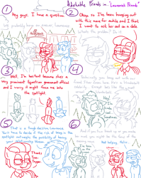 Size: 4779x6013 | Tagged: safe, artist:adorkabletwilightandfriends, felix, silver lining, silver zoom, toe-tapper, oc, oc:lawrence, earth pony, pegasus, pony, comic:adorkable twilight and friends, absurd resolution, adorkable, adorkable friends, advice, comic, computer, controller, cute, dating advice, dork, gaming, high angle, humor, joking, love, love advice, male, perspective, risk, slice of life, stallion, streaming, sudden realization, teasing, video game, walking