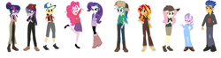 Size: 2564x678 | Tagged: safe, artist:elementalalchemist03, applejack, diamond tiara, flash sentry, fluttershy, pinkie pie, rainbow dash, rarity, sci-twi, sunset shimmer, twilight sparkle, equestria girls, g4, clothes, clothes swap, cosplay, costume, dipper pines, eqg promo pose set, gideon gleeful, gravity falls, grunkle stan, humane five, humane seven, humane six, mabel pines, male, mcgucket, pacifica northwest, robbie valentino, simple background, soos, stanford pines, stanley pines, twolight, wendy corduroy, white background