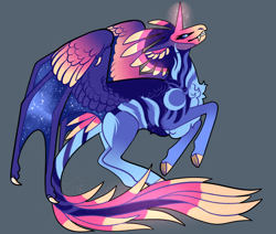 Size: 2600x2200 | Tagged: safe, artist:loryska, oc, oc only, alicorn, pony, high res, hybrid wings, interspecies offspring, offspring, parent:nightmare moon, parents:canon x oc, simple background, solo, wings