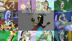 Size: 1280x721 | Tagged: safe, edit, edited screencap, editor:quoterific, screencap, discord, draconequus, a matter of principals, discordant harmony, dungeons and discords, g4, keep calm and flutter on, make new friends but keep discord, princess twilight sparkle (episode), season 2, season 3, season 4, season 5, season 6, season 7, season 8, season 9, the big mac question, the break up breakdown, the return of harmony, three's a crowd, to where and back again, twilight's kingdom, angry, blue flu, discord is not amused, eyebrows, glare, magic, male, narrowed eyes, solo, unamused