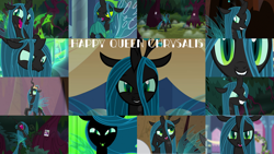 Size: 1280x721 | Tagged: safe, edit, edited screencap, editor:quoterific, screencap, lord tirek, queen chrysalis, twilight sparkle, changeling, changeling queen, a canterlot wedding, frenemies (episode), g4, season 2, season 6, season 8, the beginning of the end, the ending of the end, the mean 6, the summer sun setback, to where and back again, antagonist, better way to be bad, crown, derp, evil, evil smile, female, grin, gritted teeth, jewelry, laughing, open mouth, photo, regalia, singing, smiling, solo, ultimate chrysalis, volumetric mouth