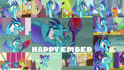 Size: 1280x721 | Tagged: safe, edit, edited screencap, editor:quoterific, screencap, clever musings, fluttershy, princess ember, smolder, spike, thorax, violet twirl, changedling, changeling, dragon, pegasus, pony, g4, gauntlet of fire, school daze, season 8, season 9, sweet and smoky, triple threat, uprooted, apple, bloodstone scepter, collage, cupcake, cute, dragon lord ember, eating, emberbetes, food, friendship student, hands on waist, jello, king thorax, laughing