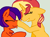 Size: 428x320 | Tagged: safe, artist:jadeharmony, artist:thetechnocat, sunset shimmer, oc, oc:jade harmony, pegasus, pony, unicorn, g4, :p, base used, boop, canon x oc, chest fluff, eyes closed, female, gray background, grin, lesbian, mare, raised hoof, shipping, simple background, smiling, tongue out