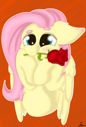 Size: 2470x3621 | Tagged: safe, artist:shypuppy, fluttershy, pegasus, pony, g4, big eyes, blushing, cute, daaaaaaaaaaaw, female, flower, high res, mare, rose, shyabetes, solo, weapons-grade cute