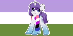 Size: 4000x2000 | Tagged: safe, artist:partypievt, oc, oc only, oc:indigo wire, pony, unicorn, clothes, eye clipping through hair, eyebrows, eyebrows visible through hair, female, genderfluid, genderqueer, genderqueer pride flag, gradient hooves, high res, horn, mare, pride, pride flag, scarf, solo, unicorn oc