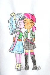Size: 1557x2334 | Tagged: safe, artist:fude-chan-art, babs seed, cozy glow, equestria girls, g4, a better ending for cozy, babsglow, equestria girls-ified, female, lesbian, shipping, traditional art