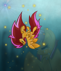 Size: 1368x1584 | Tagged: safe, artist:rochelle2014, oc, oc only, pegasus, pony, eyes closed, falling, not scootaloo, pegasus oc, solo, wings, zoom layer