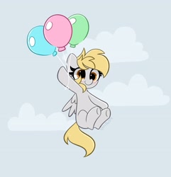 Size: 3952x4096 | Tagged: safe, artist:kittyrosie, derpy hooves, pegasus, pony, absurd resolution, balloon, cute, derpabetes, digital art, female, floating, mare, party balloon, solo