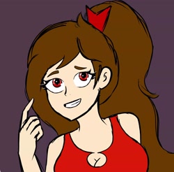 Size: 2048x2017 | Tagged: safe, artist:enash97, artist:rsa.fim, oc, oc only, oc:whisper hope, human, brown hair, female, high res, humanized, humanized oc, long hair, red dress, red eyes, simple background, smiling, solo