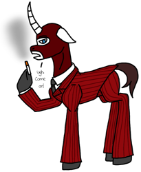Size: 631x768 | Tagged: safe, artist:agdapl, oc, oc only, pony, unicorn, cigarette, clothes, crossover, hoof hold, horn, male, mask, necktie, ponified, simple background, smoking, solo, species swap, spy, spy (tf2), stallion, suit, talking, team fortress 2, transparent background