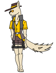 Size: 3175x4096 | Tagged: safe, artist:agdapl, diamond dog, anthro, digitigrade anthro, clothes, crossover, hat, rule 63, shorts, simple background, sniper, sniper (tf2), solo, species swap, sunglasses, team fortress 2, transparent background