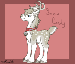 Size: 1750x1500 | Tagged: safe, artist:misskanabelle, oc, oc only, oc:snow candy, deer, reindeer, abstract background, adopted offspring, antlers, cloven hooves, collar, male, parent:pinkie pie, parent:princess skystar, parents:skypie, signature, story included, unshorn fetlocks