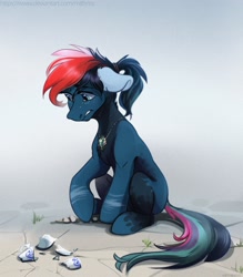 Size: 2624x3000 | Tagged: safe, artist:mithriss, oc, oc only, earth pony, pony, broken, cup, earth pony oc, floppy ears, high res, palindrome get, solo