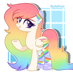 Size: 1448x1448 | Tagged: safe, artist:skyfallfrost, oc, oc only, oc:rainbow veins, pegasus, pony, colored wings, female, mare, multicolored wings, solo, wings