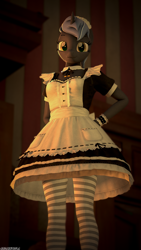 Size: 1080x1920 | Tagged: safe, artist:arcanetesla, oc, oc only, oc:heavy rain, unicorn, anthro, 3d, clothes, cute, female, looking at you, maid, socks, solo, source filmmaker, striped socks