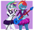 Size: 4500x4000 | Tagged: safe, artist:caoscore, rainbow dash, rarity, anthro, g4, alternate hairstyle, clothes, female, guitar, horn, jacket, leather jacket, lesbian, microphone, musical instrument, punk, rainbow punk, raripunk, ship:raridash, shipping, skirt