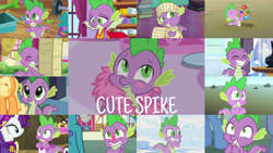 Size: 1280x720 | Tagged: safe, edit, edited screencap, editor:quoterific, screencap, applejack, princess ember, rarity, spike, dragon, earth pony, pony, unicorn, a dog and pony show, dragon quest, feeling pinkie keen, g4, honest apple, inspiration manifestation, it ain't easy being breezies, molt down, season 1, season 7, season 8, secret of my excess, spike at your service, the crystalling, the times they are a changeling, triple threat, winter wrap up, apron, blushing, clothes, cute, dilated pupils, feather boa, female, grin, male, nervous, nervous smile, offscreen character, shrunken pupils, smiling, spikabetes, sweat, winged spike, wings