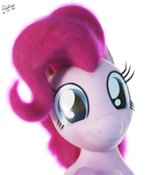 Size: 1280x1536 | Tagged: safe, artist:dashyoshi, pinkie pie, earth pony, pony, g4, 3d, blender, blender cycles, blushing, bust, c:, cute, diapinkes, female, fluffy, looking at you, mare, portrait, simple background, smiling, smiling at you, solo, transparent background