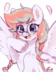 Size: 1455x1865 | Tagged: safe, artist:myscherri, oc, oc only, pegasus, pony, braid, glasses, looking at you, open mouth, smiling, solo