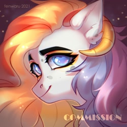 Size: 2000x2000 | Tagged: safe, artist:fenwaru, oc, oc only, pony, high res, horns, looking at you, smiling, solo