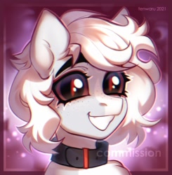 Size: 2500x2550 | Tagged: safe, artist:fenwaru, oc, oc only, pony, collar, grin, high res, looking at you, slit pupils, smiling, solo