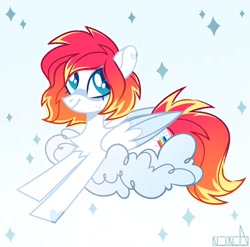 Size: 1893x1867 | Tagged: safe, artist:n in a, oc, oc only, oc:spectrum beam, pegasus, pony, chest fluff, cloud, lying down, lying on a cloud, on a cloud, smiling, solo, sparkles