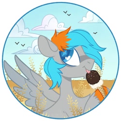 Size: 2000x2000 | Tagged: safe, artist:n in a, oc, oc only, oc:shade flash, pegasus, pony, food, high res, ice cream, licking, pegasus oc, smiling, solo, spread wings, tongue out, wings