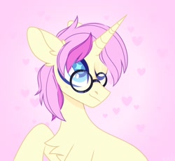 Size: 2120x1939 | Tagged: safe, artist:n in a, oc, oc only, pony, unicorn, chest fluff, glasses, heart, high res, horn, one eye closed, solo, unicorn oc, wink
