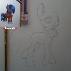 Size: 3464x3464 | Tagged: safe, artist:lewdielewd, pony, commission, happy, headphones, high res, pencil drawing, solo, traditional art, ych example, ych sketch, your character here