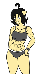 Size: 950x1821 | Tagged: safe, artist:burgerkingstarwars, artist:mr-wolfapex, oc, oc only, oc:joan, anthro, abs, breasts, clothes, female, hybrid oc, interspecies offspring, muscles, muscular female, offspring, solo, sports bra, workout outfit