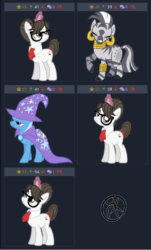 Size: 622x1027 | Tagged: safe, artist:jeatz-axl, raven, trixie, zecora, pony, unicorn, zebra, g4, animated, attack, bracelet, brooch, cape, clothes, cure, ear piercing, earring, female, final fantasy, gem, gif, glowing horn, hat, horn, jewelry, leg rings, levitation, magic, magic aura, mare, neck rings, piercing, raised hoof, reference, rpg, telekinesis, trixie's brooch, trixie's cape, trixie's hat, vector