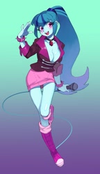 Size: 1558x2703 | Tagged: safe, artist:ikirunosindo, sonata dusk, equestria girls, g4, my little pony equestria girls: rainbow rocks, absolute cleavage, adorasexy, beautisexy, blushing, boots, breasts, busty sonata dusk, cleavage, clothes, cute, female, gem, gradient background, high res, looking at you, microphone, miniskirt, open mouth, sexy, shoes, siren gem, skirt, sneakers, solo, sonatabetes, spiked wristband, stupid sexy sonata dusk, thigh gap, wristband