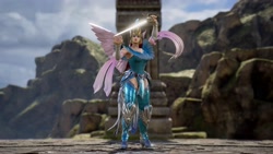 Size: 3840x2160 | Tagged: safe, artist:xd-385, queen novo, human, g4, my little pony: the movie, 3d, armor, beautiful, breasts, busty queen novo, clothes, corset, high res, humanized, rapier, rock, solo, soulcalibur, sword, weapon, winged humanization, wings