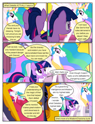 Size: 612x792 | Tagged: safe, artist:newbiespud, edit, edited screencap, screencap, princess celestia, twilight sparkle, alicorn, pony, unicorn, comic:friendship is dragons, g4, the crystal empire, comic, dialogue, eyelashes, female, horn, indoors, jewelry, mare, open mouth, peytral, screencap comic, tiara, unicorn twilight, wings