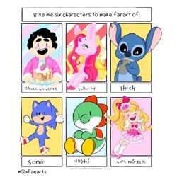 Size: 1200x1200 | Tagged: safe, artist:kirakiracalico, butter pop (g3), alien, earth pony, gem (race), hedgehog, human, hybrid, pony, yoshi, anthro, g3, spoiler:steven universe, :d, anthro with ponies, baby bottle, blushing, clothes, crossover, dot eyes, female, food, lilo and stitch, male, maple syrup, mare, one eye closed, pancakes, popcorn, scepter, shoes, sitting, six fanarts, skirt, sonic the hedgehog, sonic the hedgehog (series), spoilers for another series, steven quartz universe, steven universe, steven universe: the movie, stitch, strawberry, super mario bros., together breakfast, waffle, whipped cream, wink