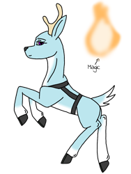 Size: 768x1024 | Tagged: safe, artist:agdapl, deer, reindeer, antlers, bondage harness, crossover, female, fire, harness, pyro (tf2), simple background, solo, species swap, tack, team fortress 2, transparent background
