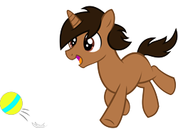 Size: 3029x2200 | Tagged: safe, derpibooru exclusive, oc, oc only, pony, unicorn, ball, colt, foal, high res, horn, male, playing, show accurate, simple background, transparent background, unicorn oc