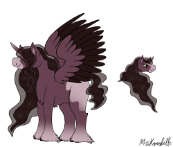 Size: 2360x2000 | Tagged: safe, artist:misskanabelle, oc, oc only, alicorn, pony, alicorn oc, crack ship offspring, ethereal mane, female, hair over eyes, high res, hoof fluff, horn, mare, offspring, parent:princess luna, parent:trouble shoes, parents:troubleluna, signature, simple background, solo, transparent background, wings