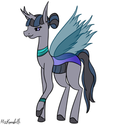 Size: 2000x2000 | Tagged: safe, artist:misskanabelle, oc, oc only, changeling queen, changepony, hybrid, pony, changeling queen oc, crack ship offspring, female, high res, interspecies offspring, magical lesbian spawn, offspring, parent:inky rose, parent:queen chrysalis, raised hoof, signature, simple background, smiling, solo, transparent background