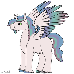 Size: 2000x2000 | Tagged: safe, artist:misskanabelle, oc, oc only, alicorn, pony, alicorn oc, beard, chest fluff, crack ship offspring, facial hair, high res, horn, male, offspring, parent:princess celestia, parent:trouble shoes, signature, simple background, solo, stallion, transparent background, unshorn fetlocks, wings