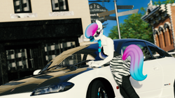 Size: 9600x5400 | Tagged: safe, artist:mrwithered, oc, oc only, oc:aurora starling, anthro, 3d, absurd file size, absurd resolution, car, clothes, dress, implied tail hole, nissan, nissan silvia, pants, solo, sunglasses, zebra print