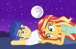 Size: 1280x836 | Tagged: safe, artist:3d4d, flash sentry, sunset shimmer, equestria girls, g4, mare in the moon, moon, night