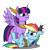 Size: 4560x4800 | Tagged: safe, alternate version, artist:dacaoo, rainbow dash, twilight sparkle, oc, oc:athena (shawn keller), oc:lustrous (shawn keller), alicorn, pegasus, pony, guardians of pondonia, g4, bondage, clothes, cosplay, costume, crown, duo, floppy ears, frown, jewelry, necklace, rainbond dash, regalia, rope, rope bondage, simple background, smiling, smug, spread wings, tied up, transparent background, twilight sparkle (alicorn), underhoof, wings